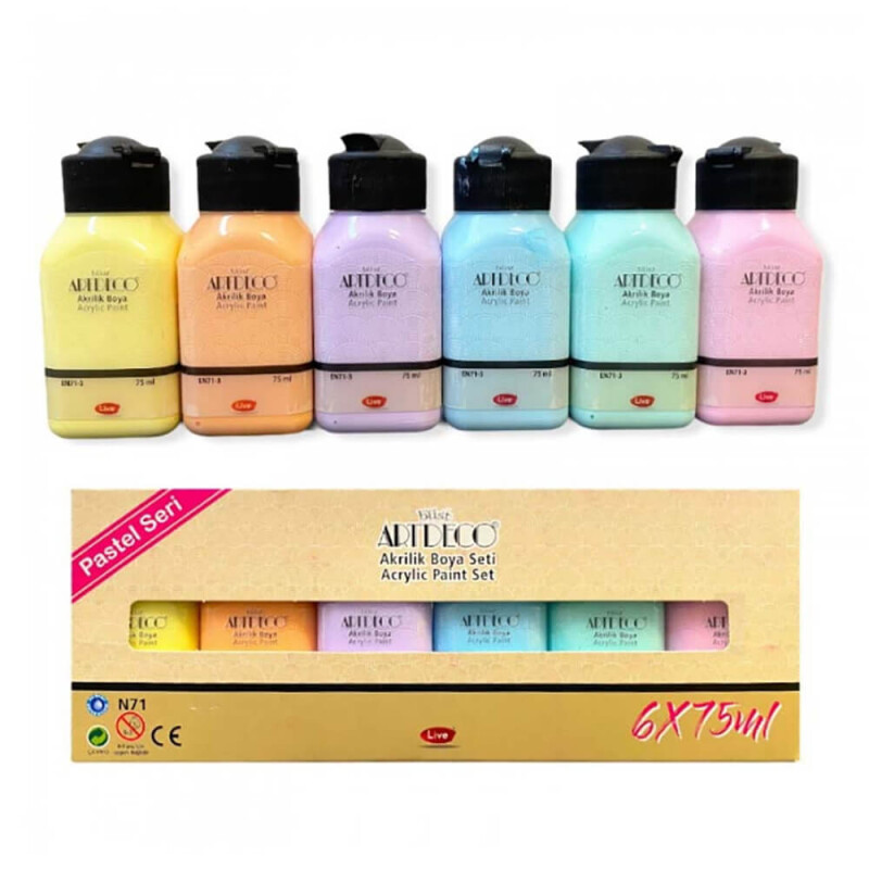 ARTDECO 070I-AS2 AKRİLİK BOYA 6X75ML SET PASTEL RENKLER - 1