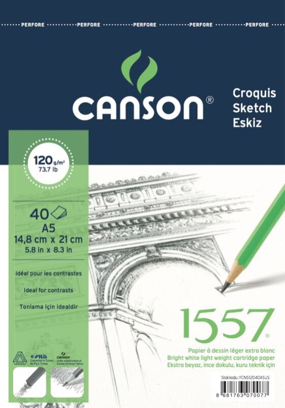 CANSON 1557 RESİM VE ÇİZİM BLOK 120GR A5 40YP 512040A5US - 1