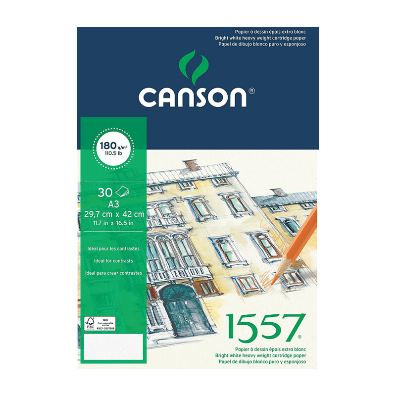 CANSON 1557 RESİM VE ÇİZİM BLOK 180GR A3 20YP 18020A3US - 1