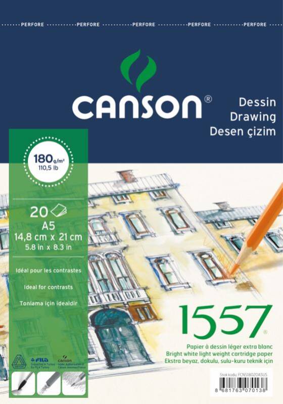 CANSON 1557 RESİM VE ÇİZİM BLOK 180GR A5 20YP - 1