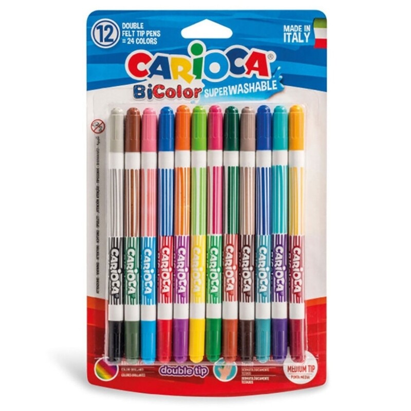 CARİOCA 42265 KEÇELİ KALEM YIKANABİLİR BİCOLOR ÇİFT UÇLU12Lİ 24 RENK - 2