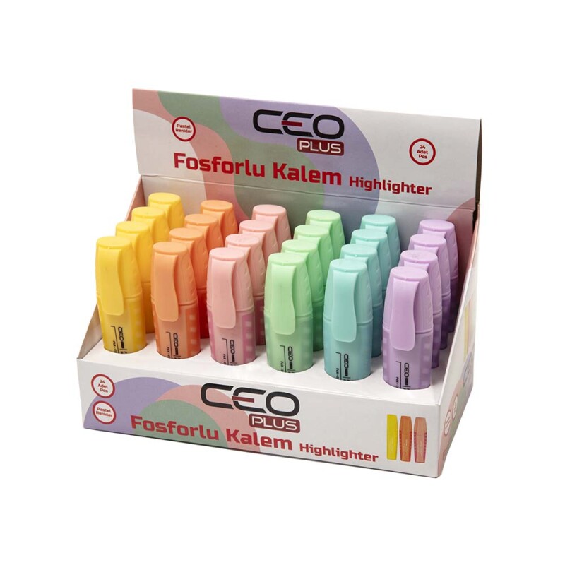 CEREN CEO-FO0020 FOSFORLU KALEM KULPLU PASTEL RENKLER 24LÜ STAND - 1