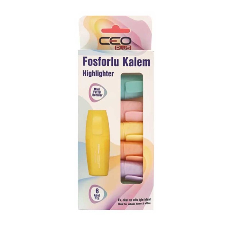 CEREN CEO-FO0022 FOSFORLU KALEM MİNİ PAST.RENKLER 6LI - 1