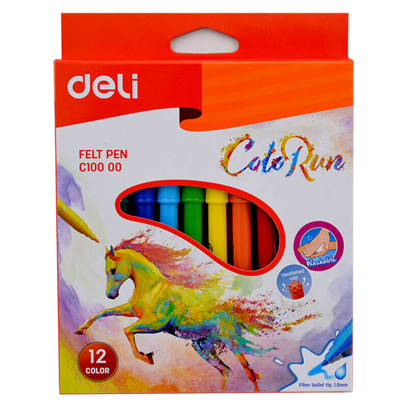 DELİ C10000 KEÇELİ KALEM COLOR RUN 12Lİ KARTON KUTU / 100116174 - 1