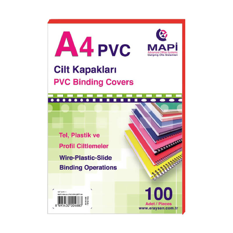 MAPİ 204 02 03 PVC KAPAK A4 160MİC KIRMIZI - 1