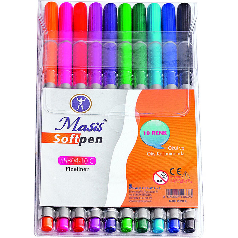 MASİS S5304-10C SOFTPEN FİNELİNER 10 RENK PVC - 1