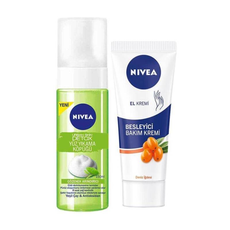 Nivea Urban Skin Detox Yüz Yıkama Köpüğü 150 ml+Besleyici El Bakım Kremi 75 ml - 1