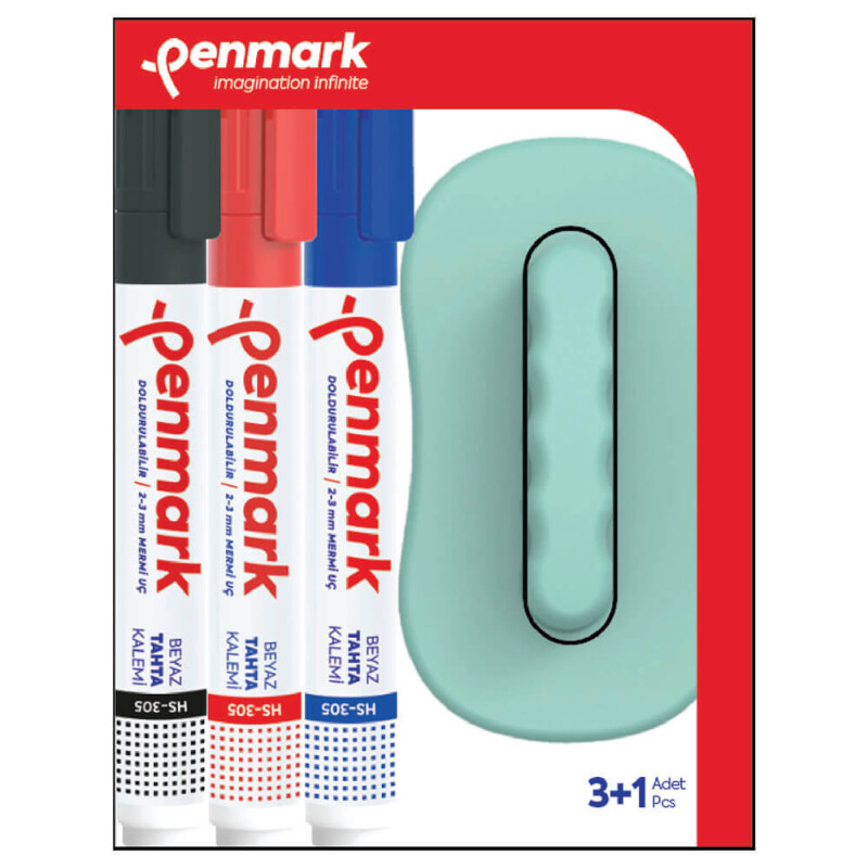 PENMARK HS305 TK3S BEYAZ TAHTA KALEMİ 3LÜ SET+ SİLGİ - 1