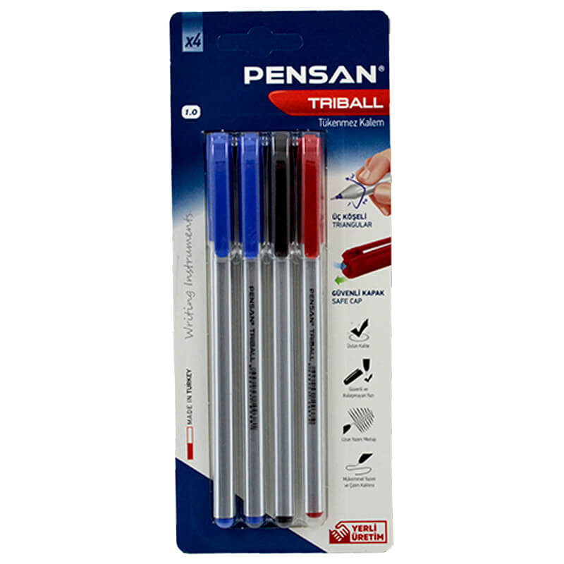 PENSAN 01003 TRİBALL TÜKENMEZ KALEM KARIŞIK 4 LÜ - 1