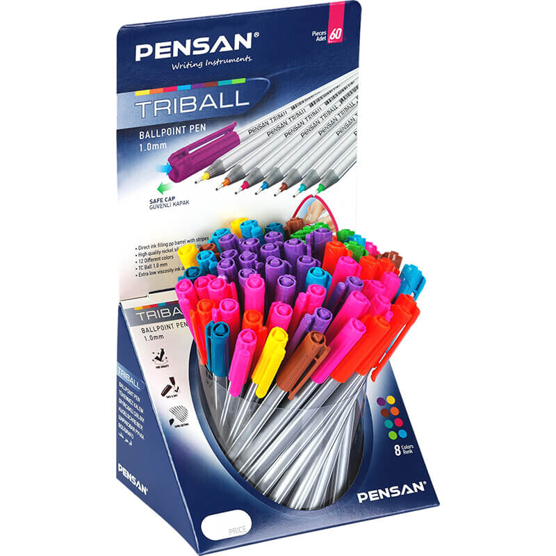 PENSAN 01003 TRİBALL TÜKENMEZ KALEM RENKLİ 60LI STN - 1