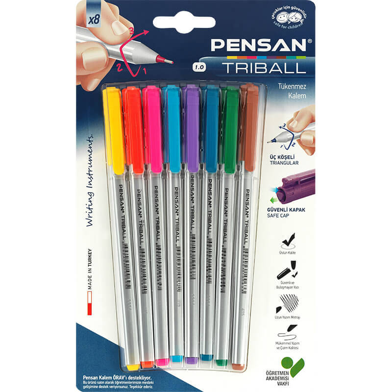 PENSAN 01003 TRİBALL TÜKENMEZ KALEM RENKLİ 8 Lİ - 1