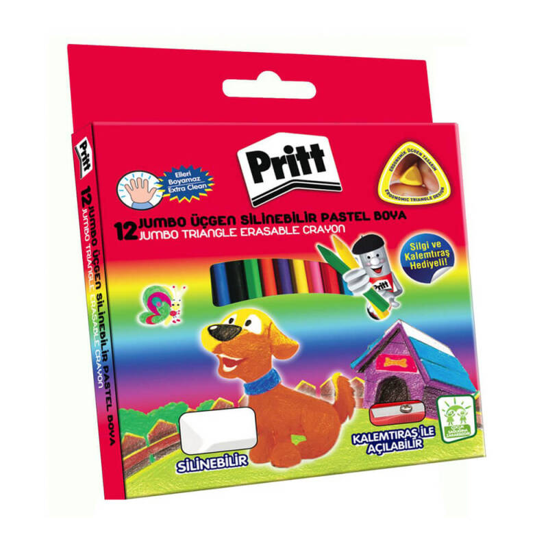 PRİTT 1655739 JUMBO ÜÇGEN SİLİNEBİLİR PASTEL 12Lİ - 1