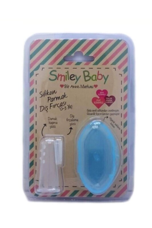 Smiley Baby Mavi Saklama Kaplı Parmak Fırça - 1