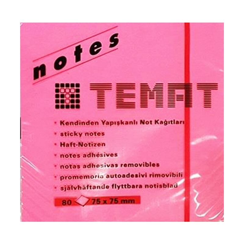 TEMAT 10612 YAPIŞKANLI NOT KAĞIDI 75X75 PEMBE - 1